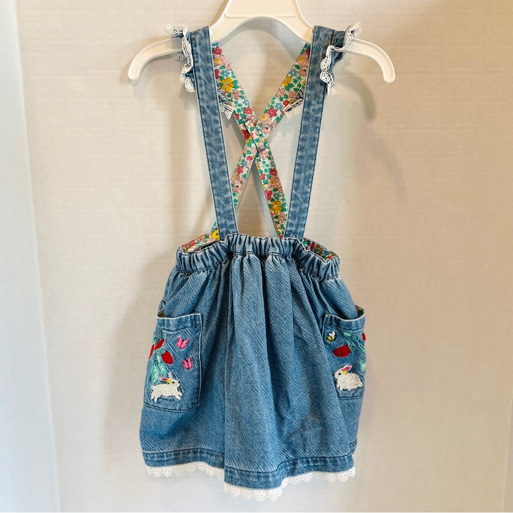 Mini Boden Denim Skirt with Embroidered Pockets 3-4Y slightly used